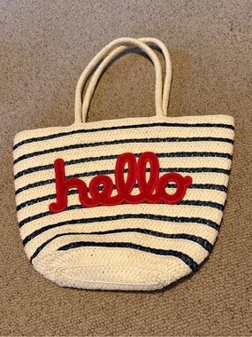 Gap Kids “Hello" Straw Tote Bag in Cream and Navy